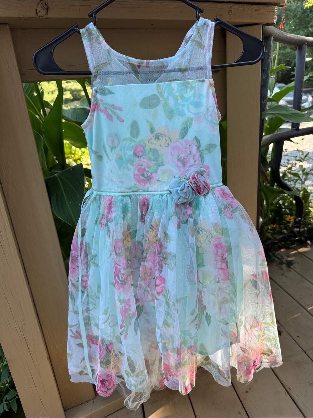 Pink and Violet Girls Floral Mesh Party Dress in Mint and Pink hi lo 7